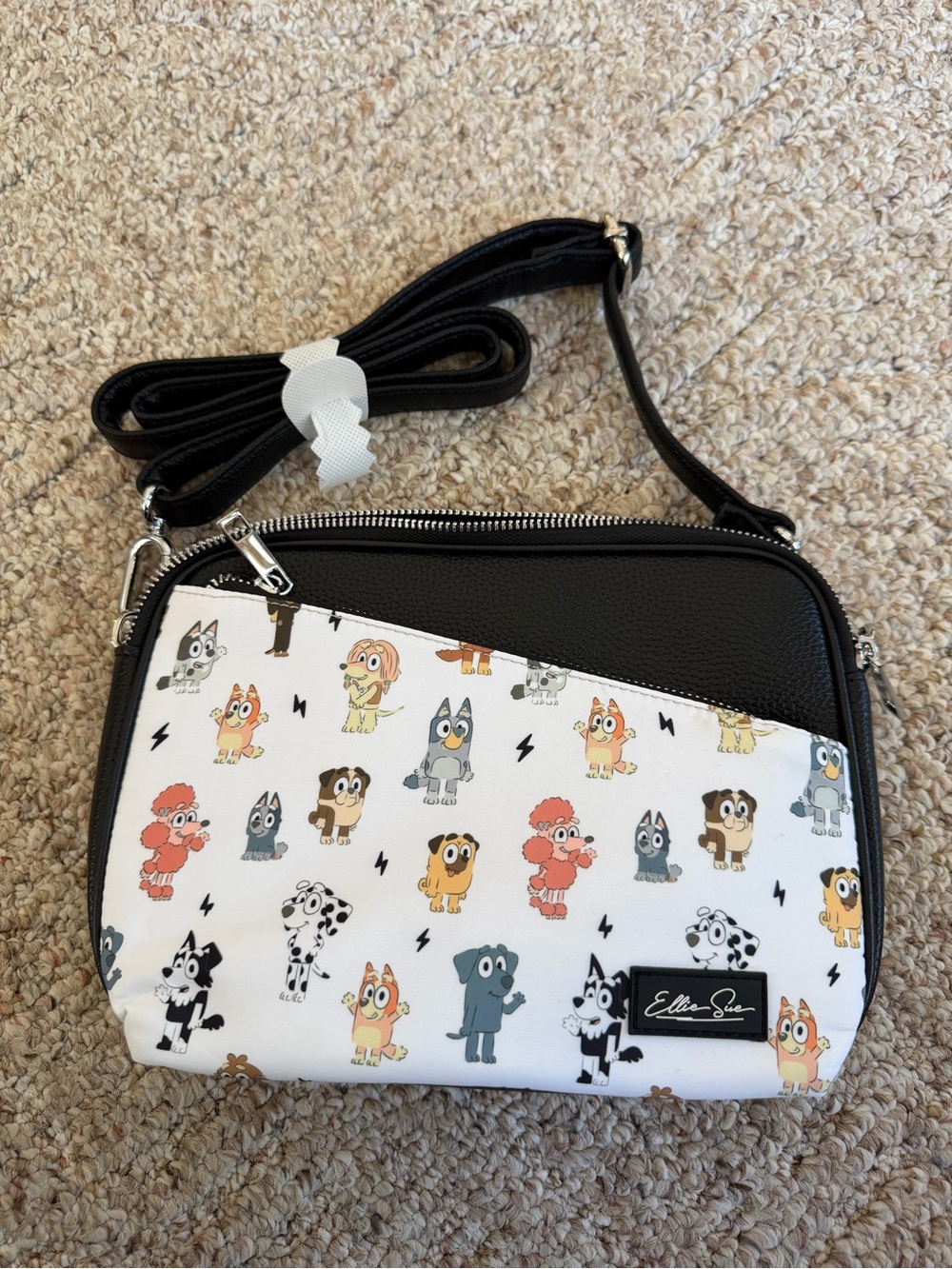 Ellie Sue Bluey & friends Crossbody Bag with Cartoon Pup Print - Black & White